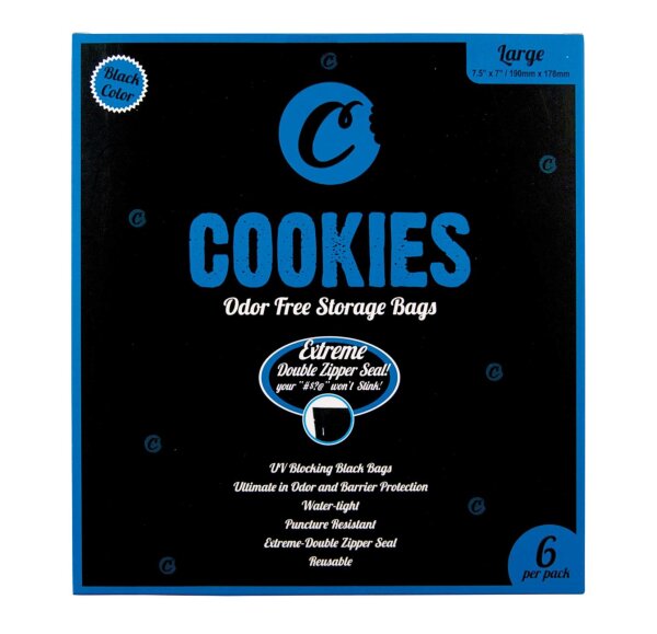 Cookies Sacks Black, geruchsdichter Zip-Beutel, 6 Stück, L