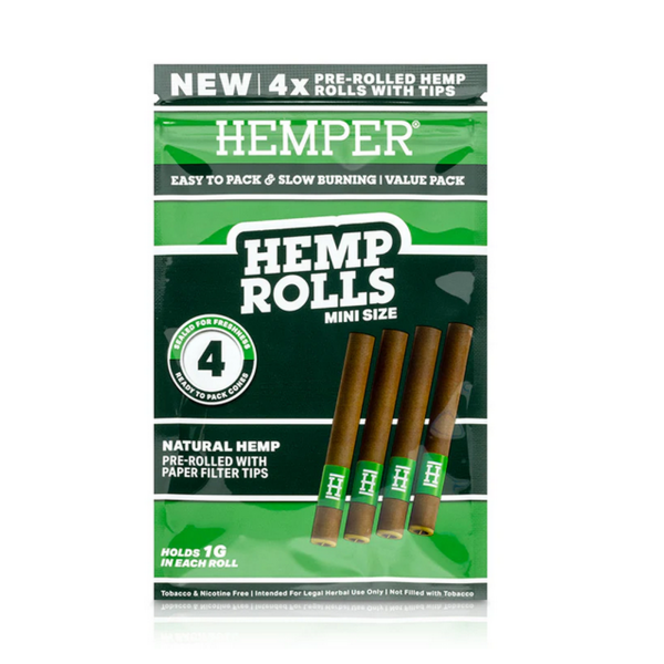 Hemper King Size Hemp Rolls + Glass Tip 4-Pack – Natural